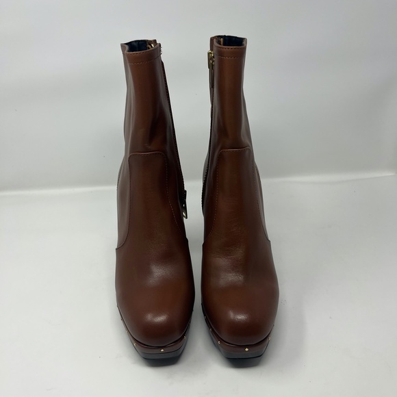NWOT allsaints Thea Platform Zip Booties Boots Brown Studs Size 8 - Picture 3 of 7